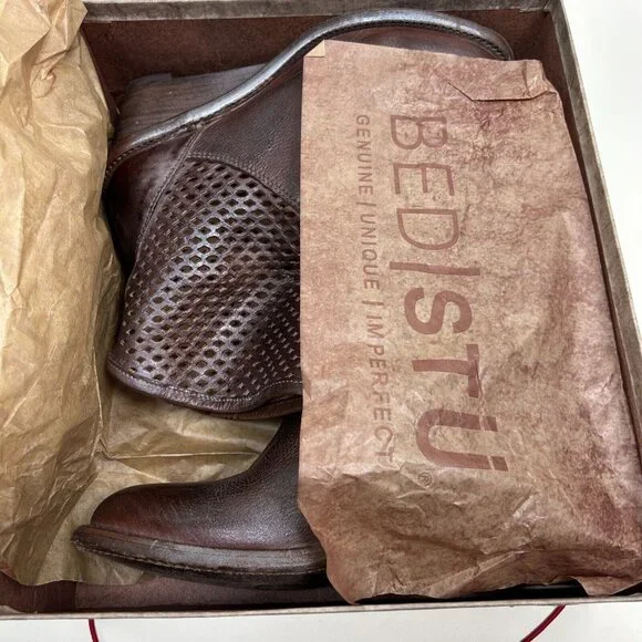 Bed Stu Boots Womens Size 8 Brown Dutchess Teal Cut Out Wedge Booties Ladies - Picture 3 of 14